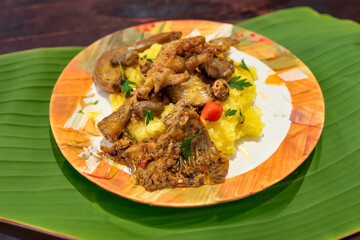 Traditional and rustic Brazilian dish, free-range chicken with polenta. Real food