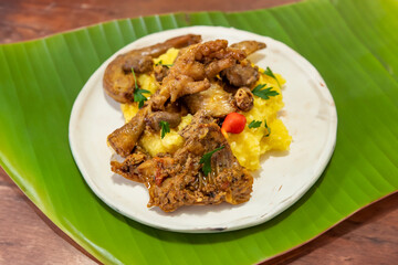 Traditional and rustic Brazilian dish, free-range chicken with polenta. Real food