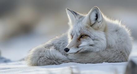 Fototapeta premium Arctic fox lying in the snow