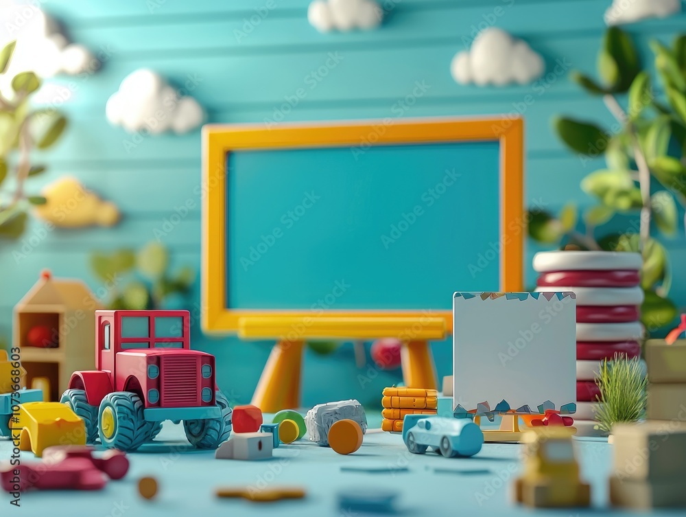 Poster drawing board and scoreboard in the concept of learning and creating toys for children and mock up b