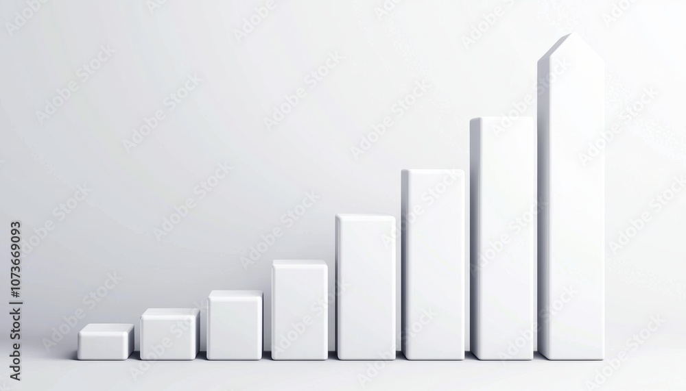 Aufkleber white 3d bar graph with ascending columns, clean and abstract design, ideal for data representation 