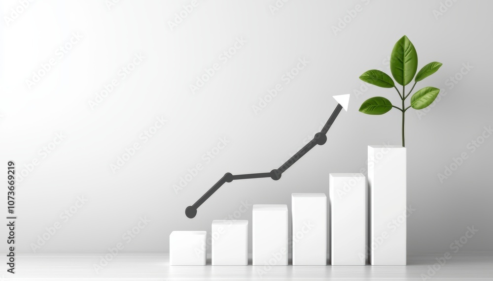 Poster abstract 3d bar chart with white blocks arranged in increasing order, minimal and professional growt