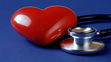 Red Heart and Stethoscope on Blue Background