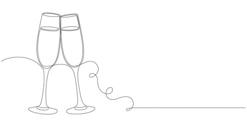glass of champagne or wine glass line art style illustration vector eps 10