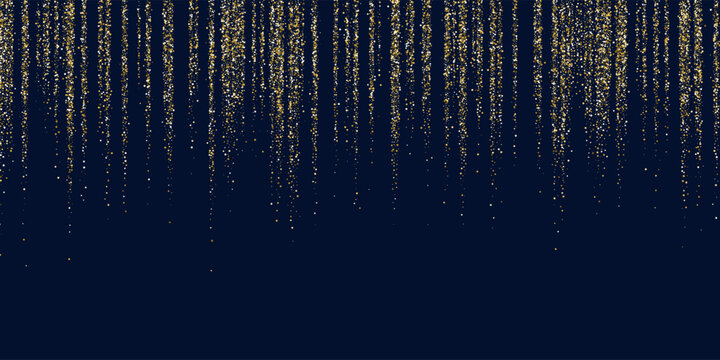 Bright vector illustration Magic rain of sparkling glittery particles lines on a dark background.