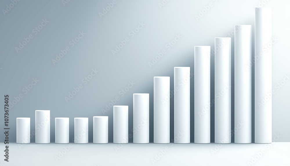 Aufkleber clean 3d white bar graph with ascending columns, abstract and professional concept for data-driven t