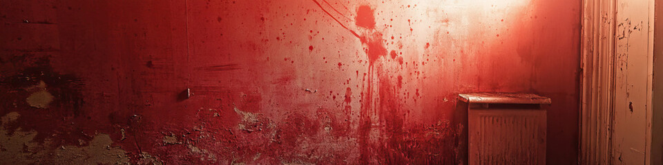 Bloodstained Wallpaper: An abandoned room with a grimy red wallpaper, revealing fingerprints and blood trails.