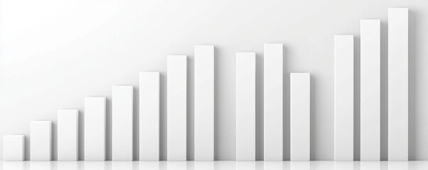 Simple white 3D bar chart with progressive height, minimal design for statistics or growth analysis