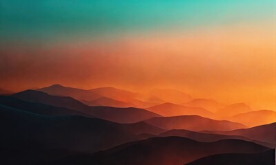 Obraz premium Abstract landscape with flowing shapes, gentle smooth colored dark and colored lines on light background, turquoise and orange waves of abstraction