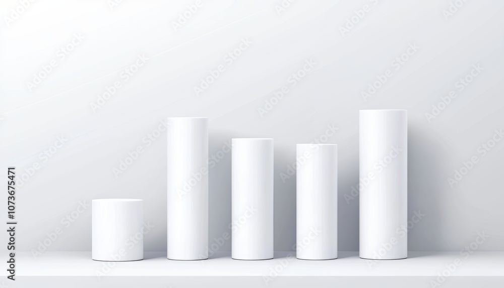 Aufkleber white 3d bar graph with ascending columns, clean and abstract design, ideal for data representation 