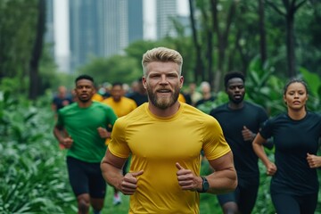 A group of runners in a city park. Generative AI