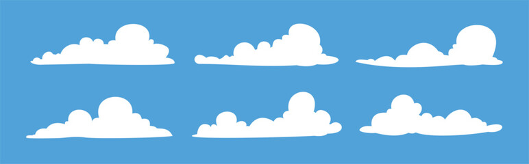 white cloud illustration collection, cartoon cloud set in flat design with blue sky