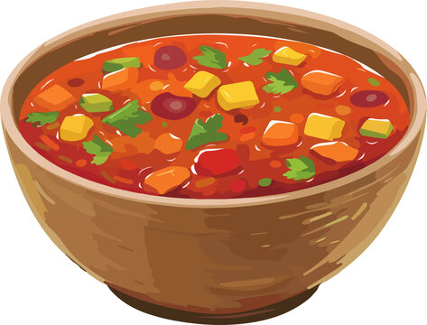 bowl of soup with vegetables, wooden bowl clip art preview