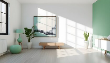 Minimalist Living Room with Green Accents