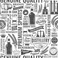 Vector alcoholic drinks seamless pattern or background. Distilling company icons and design elements