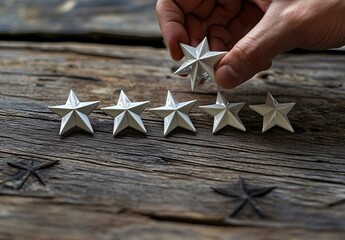 Adding A Fifth Star To Four On Wooden Table