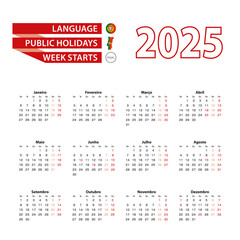 Calendar 2025 in Portuguese language with public holidays the country of Portugal in year 2025.