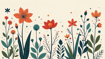 Abstract botanical design, incorporating natural shapes and forms, nature colour palette, halftone print using ben day dots, harmonious balance, delicate textures, abstract banner. Generative AI.