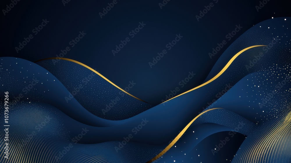 Poster abstract blue and gold waves create a calming background design ideal for presentations or digital a