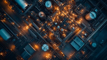 Fototapeta premium A close up of a large industrial plant with many tanks and pipes