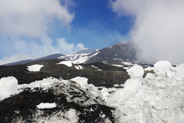 A snowy slope of Etna, Sicily, Italy