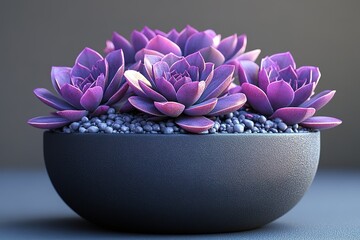 Purple succulents in a modern pot add a touch of nature and color to any space.