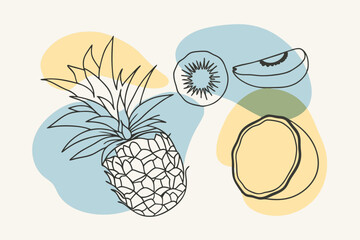 Tropical Fruits Vector Set in Flat Style
