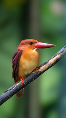 Ruddy Kingfisher  sitting on a branch