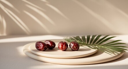 Fototapeta premium Four Dates with Palm Leaf and Sunlight Shadows.