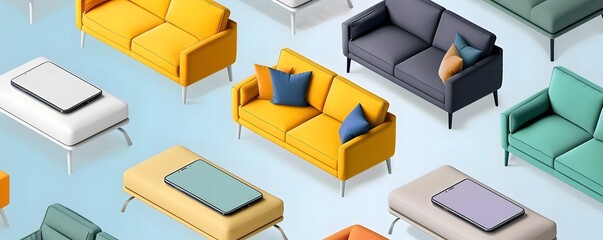 illustration of a sofa pattern with a plain background