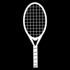 Tennis racket vector icon black classic illustration. Black Background. Tennis racket icon