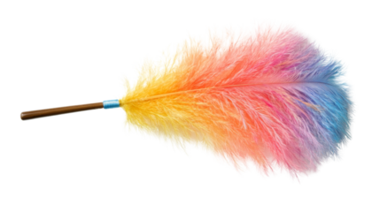 Soft feather duster with multicolored tips on a transparent background