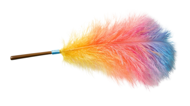 Soft feather duster with multicolored tips on a transparent background