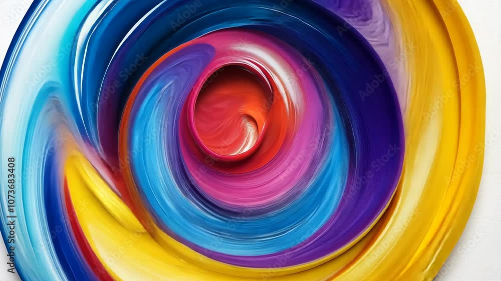 Poster a colorful spiral of paint swirls in a concentric pattern, creating a mesmerizing optical illusion