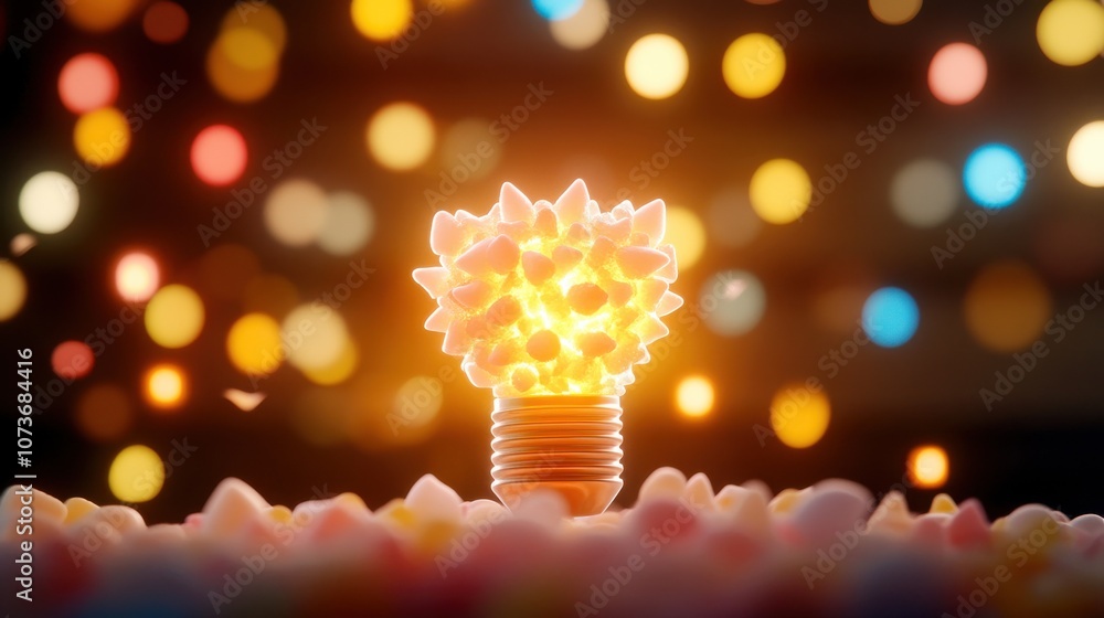 Poster a vibrant light bulb adorned with colorful shapes illuminates a dreamy background filled with sparkl