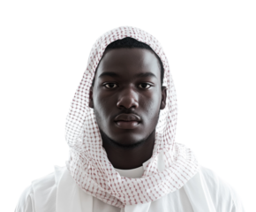 Man wearing a traditional religious garment on a white background, fully visible and centered. PNG transparent.