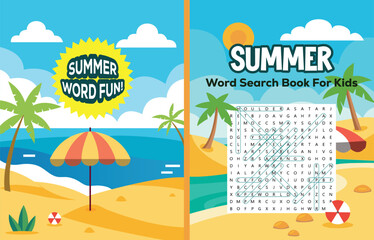 Illustration of Summer Word Search Book Cover For Kids