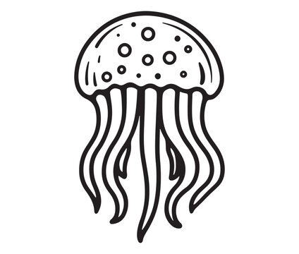 recommend clip art: Illustration of jellyfish on black background, Jellyfish icon cartoon outline