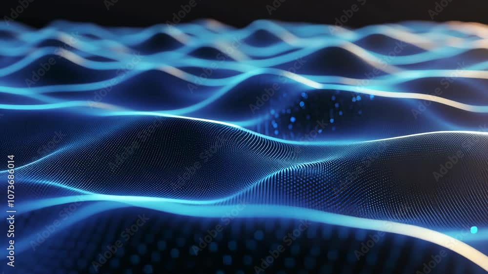 Wall mural a close-up view of a blue digital wave, rendering a sense of movement and energy