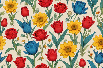 Elegant Peony and Daisy Floral Arrangement with Green Background Pattern