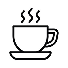 Steaming coffee cup vector illustration in black outline, Minimalistic vector illustration of a steaming coffee cup with a simple black outline, representing a hot beverage like coffee or tea.
