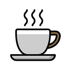 Steaming coffee cup vector illustration, Vector illustration of a steaming coffee cup on a saucer, designed in a simple style with a light blue color and black outline.
