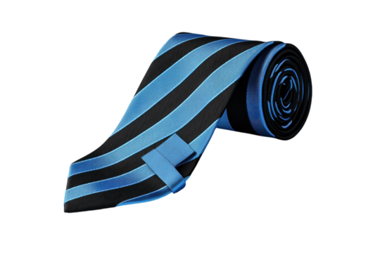 Dark tie with blue awareness ribbon for prostate cancer, isolated on a blue background. PNG transparent.