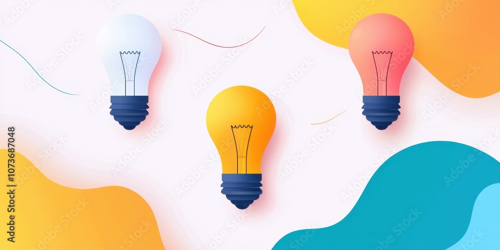 Poster a vibrant arrangement of three light bulbs in different colors against a colorful abstract backgroun