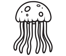 Illustration of jellyfish on black background, Jellyfish icon cartoon outline