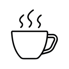 Steaming coffee cup vector illustration in black outline, Minimalistic vector illustration of a steaming coffee cup with a simple black outline, representing a hot beverage like coffee or tea.

