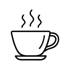 Steaming coffee cup vector illustration in black outline, Minimalistic vector illustration of a steaming coffee cup with a simple black outline, representing a hot beverage like coffee or tea.
