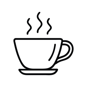 recommend clip art: Steaming coffee cup vector illustration in black outline, Minimalistic vector illustration of a steaming coffee cup with a simple black outline, representing a hot beverage like coffee or tea.
                    
