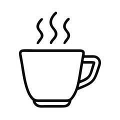 Steaming coffee cup vector illustration in black outline, Minimalistic vector illustration of a steaming coffee cup with a simple black outline, representing a hot beverage like coffee or tea.
