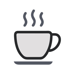 Steaming coffee cup vector illustration in black outline, Minimalistic vector illustration of a steaming coffee cup with a simple black outline, representing a hot beverage like coffee or tea.
